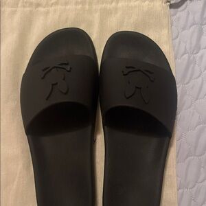 Psycho Bunny Black and Green Slide Sandals